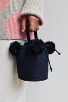 Edun Raffia Mini Pom Pom Bag in Black thumbnail