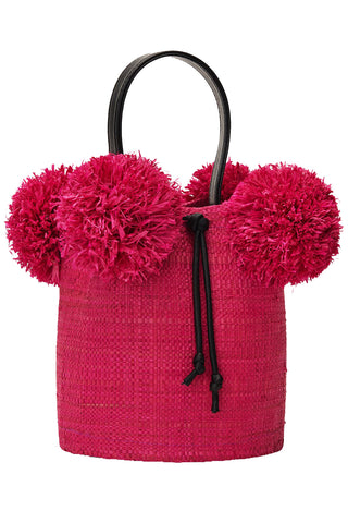 Edun Raffia Mini Pom Pom Bag in Pink