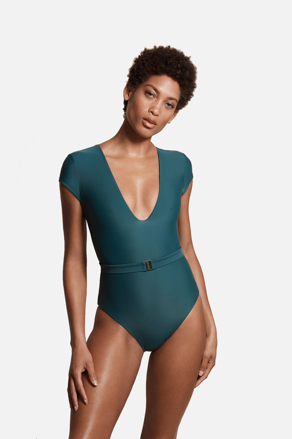 The Plunge Silhouette Swimsuit in Palm Green