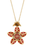 Yellow 14k Gold Petal Orb Necklace in Red Enamel set with Diamonds thumbnail