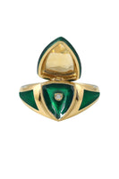 Green Enamel with Citrine and Diamond Shield Ring thumbnail