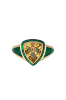 Green Enamel with Citrine and Diamond Shield Ring thumbnail