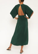 Open back emerald green mid sleeve maxi dress thumbnail
