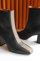 JAYNE black/taupe vegan apple leather boots thumbnail