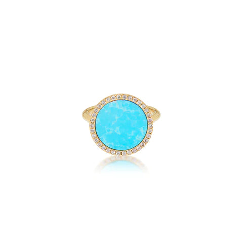 Turquoise Inlay, Gold & Diamond Perimeter Ring