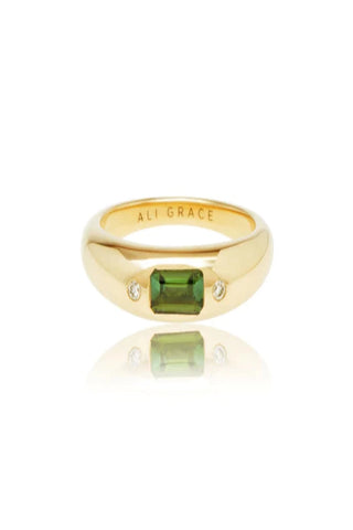 Green Tourmaline & Diamonds Mini Bubble Ring