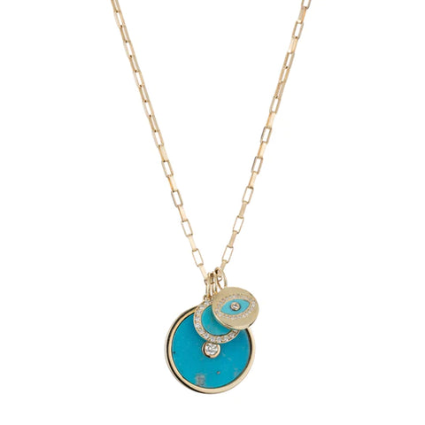 Turquoise, Gold & Diamond Charms Necklace Set