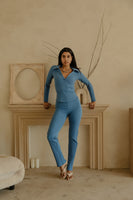 Woman BLUE Ribbed trousers with elasticated waistband Rib 1/1 NORVIL