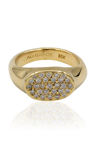 Petite Gold Signet Ring with Pave Diamonds