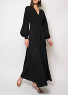 Long sleeve black silk maxi dress thumbnail