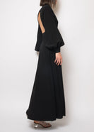 Long sleeve black silk maxi dress thumbnail