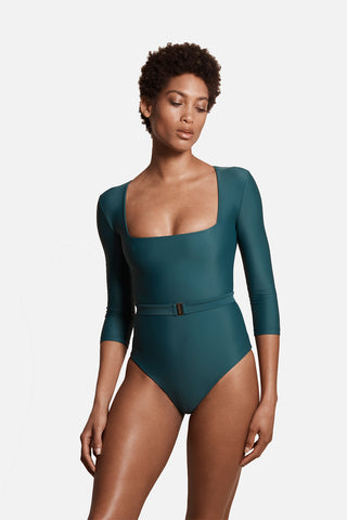 The Square Silhouette Swimsuit in Palm Green