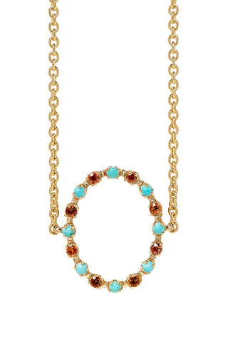 Full Circle Choker in 14K Yellow Gold with Orange Sapphires & Turquoise