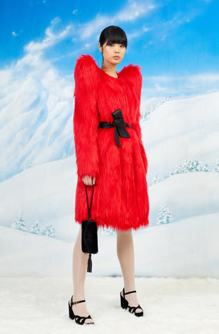 Emily faux fur Coat in Rouge