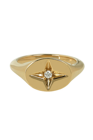 Guiding Star Pinky Ring in 14K Yellow Gold with White Diamond