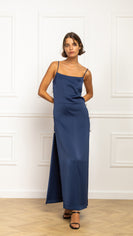 Odysee Silk Maxi Dress Navy Blue thumbnail