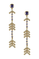 Long Arrow Earrings in 14K Yellow Gold with Pave Diamonds, Lolites & Tanzanites thumbnail