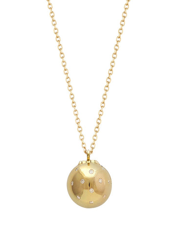Letter A Signature Sphere Orb Necklace in 18k Yellow Gold with Diamonds and Red Enamel