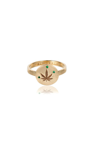 Gold & Emerald Cannabis Leaf Ring