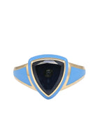 Sky Blue Enamel with Blue Tourmaline and Diamond Shield Ring thumbnail