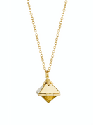 Yellow 14k Gold Shield Necklace in Blue Ceramic and Diamonds thumbnail
