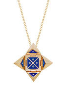 Yellow 14k Gold Shield Necklace in Blue Ceramic and Diamonds thumbnail