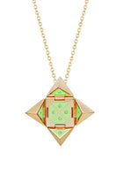 Yellow 14k Gold Shield Necklace in Lime Green Ceramic and Diamonds thumbnail