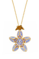 Yellow 18k Gold Petal Orb Necklace in Light Blue Enamel set with Diamonds thumbnail