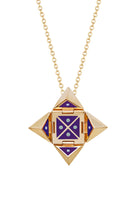 Yellow 18k Gold Shield Pendant Necklace in Purple Ceramic set with Diamonds thumbnail