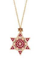 Yellow 18k Star Pendant Necklace in Red Ceramic and Diamonds thumbnail