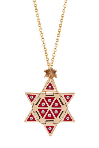 Yellow 18k Star Pendant Necklace in Red Ceramic and Diamonds