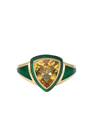 Green Enamel with Citrine and Diamond Shield Ring