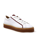 Sylven White/Scarlet vegan apple leather sneakers - one shoe side shot thumbnail