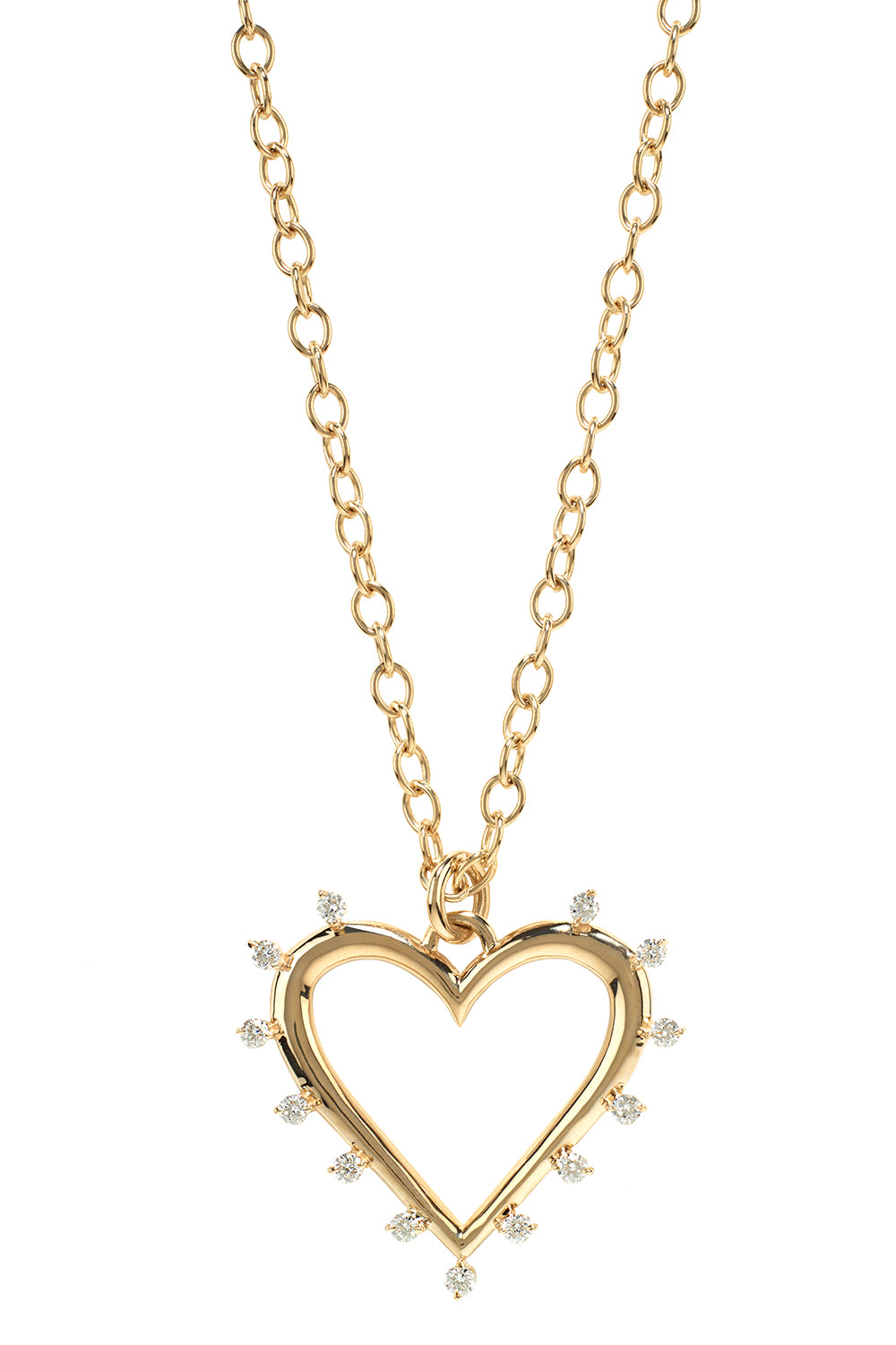 Open Heart Yellow Gold Necklace with White Diamonds