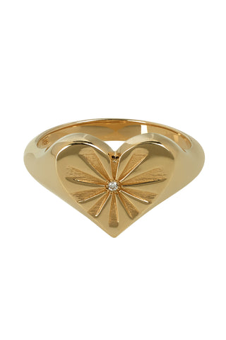 Heart Pinky Yellow Gold Ring with White Diamond
