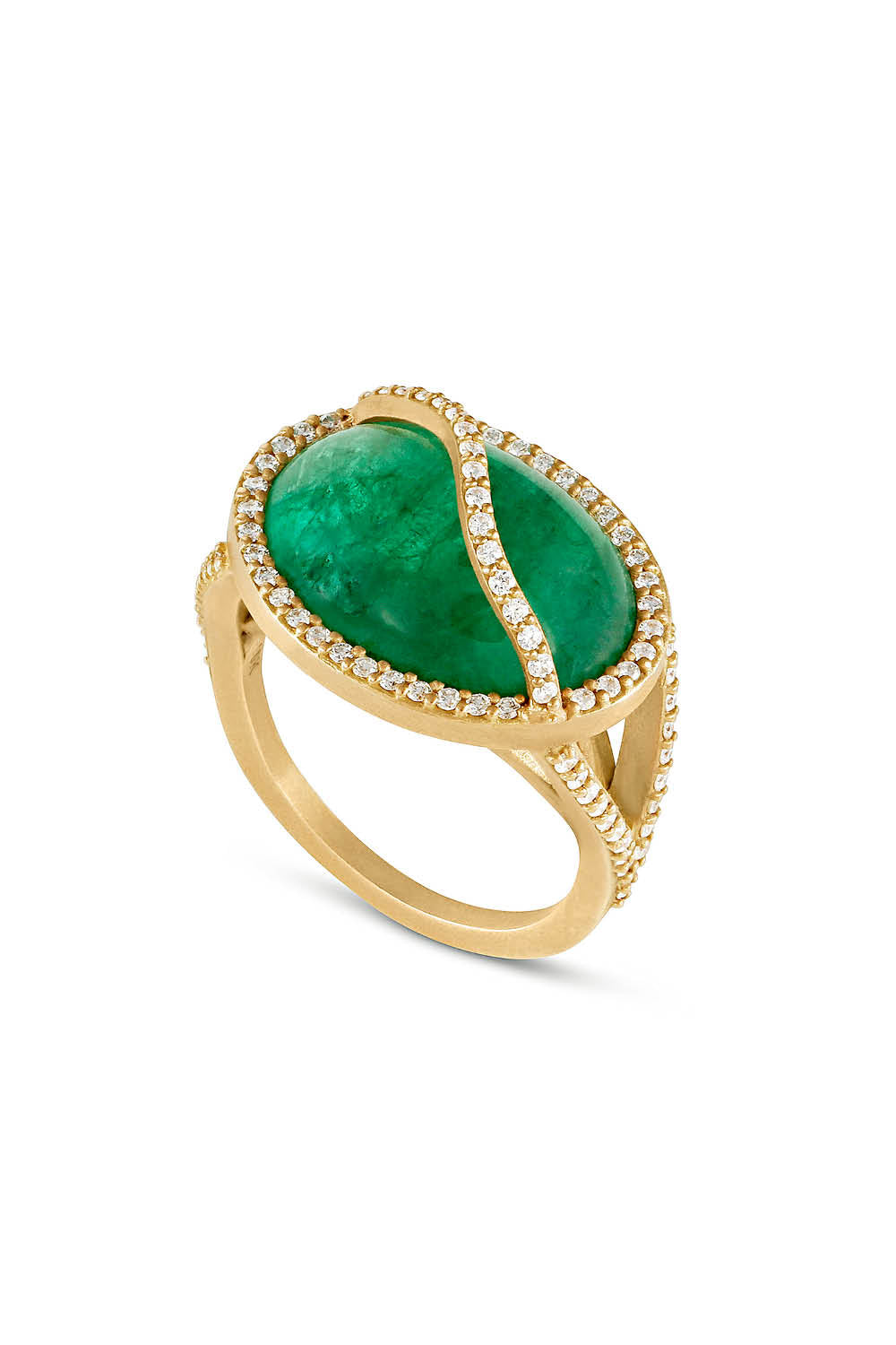 Emerald Cage Ring with Diamond Pavé