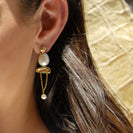 earrings, pearl, dangle, gold, chain thumbnail
