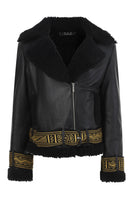 LEATHER CHUMBE JACKET IN BLACK / BLACK GOLD HANDCUFFS AND BELT thumbnail