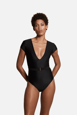 The Plunge Silhouette Swimsuit in Onyx