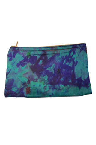 Silk Pouches with vibrant greens and blues with gold zipper