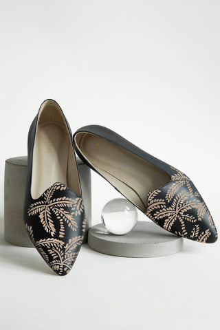 Beige Abstract Palms Black Loafer