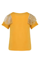 CHUMBRE FRINGES T-SHIRT IN MUSTARD / IVORY GOLD SHOULDERS thumbnail