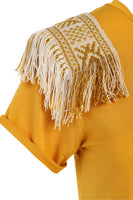 CHUMBRE FRINGES T-SHIRT IN MUSTARD / IVORY GOLD SHOULDERS thumbnail