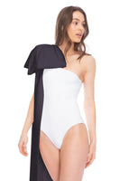 Milly Swimsuit in White with Black Bow thumbnail