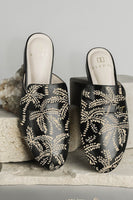 Beige Abstract Palms Black Mule thumbnail