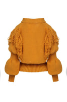 FRINGES POUF SLEEVE CARDIGAN IN MUSTARD thumbnail