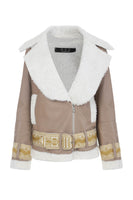 LEATHER CHUMBE JACKET IN SAND / IVORY GOLD HANDCUFFS AND BELT thumbnail