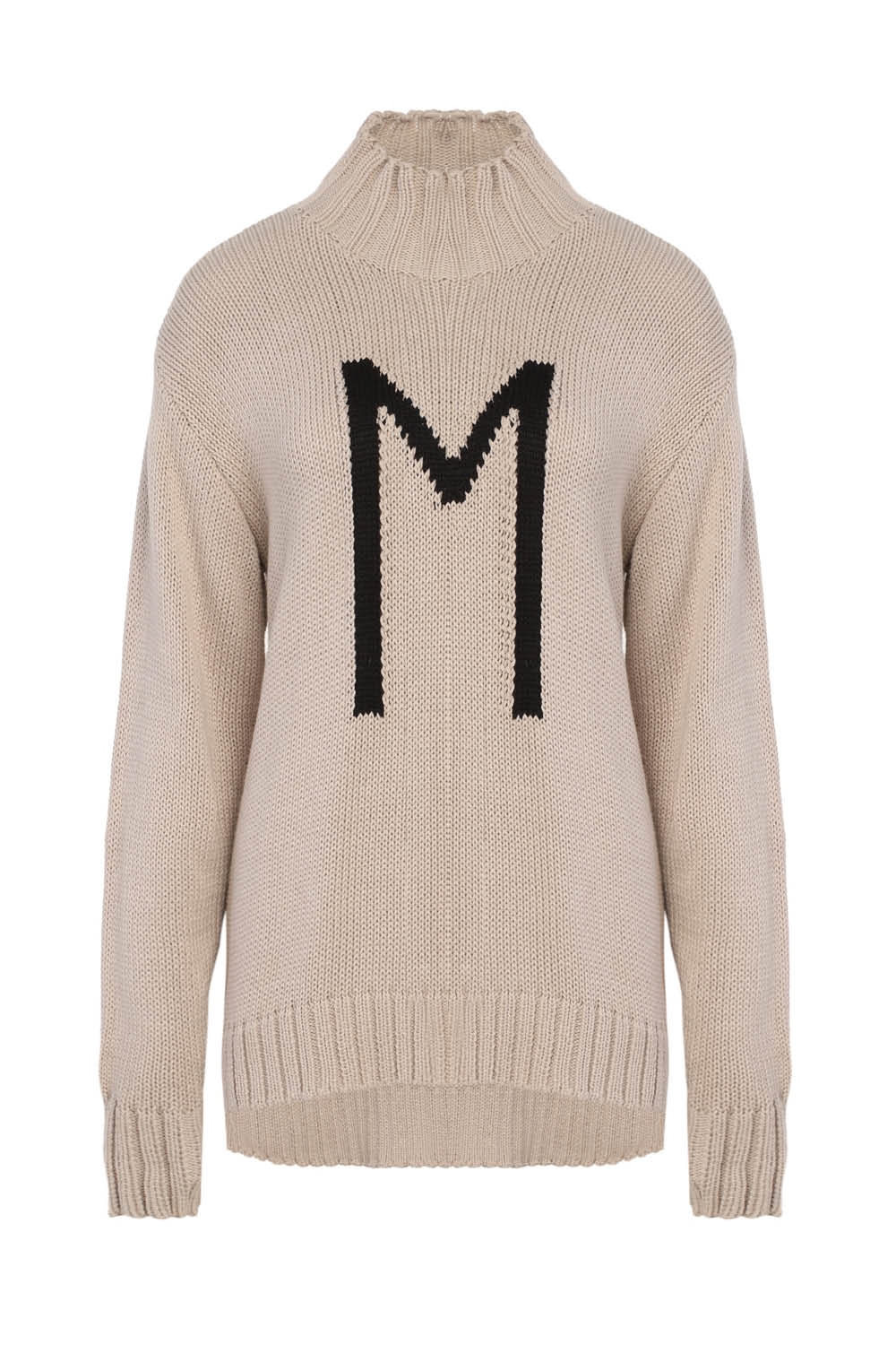 TURTLE NECK LETTER SWEATER IN SAND