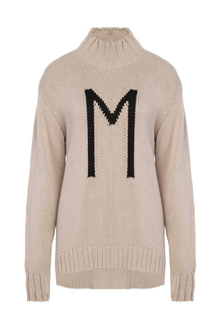 TURTLE NECK LETTER SWEATER IN SAND