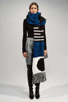 HAND WOVEN MOON SCARF IN BLACK/BLUE/IVORY thumbnail